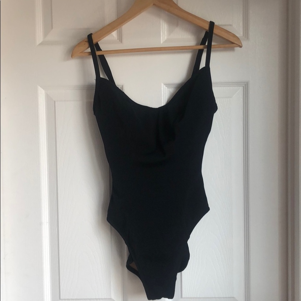 Control top bathing suit.  Black one piece